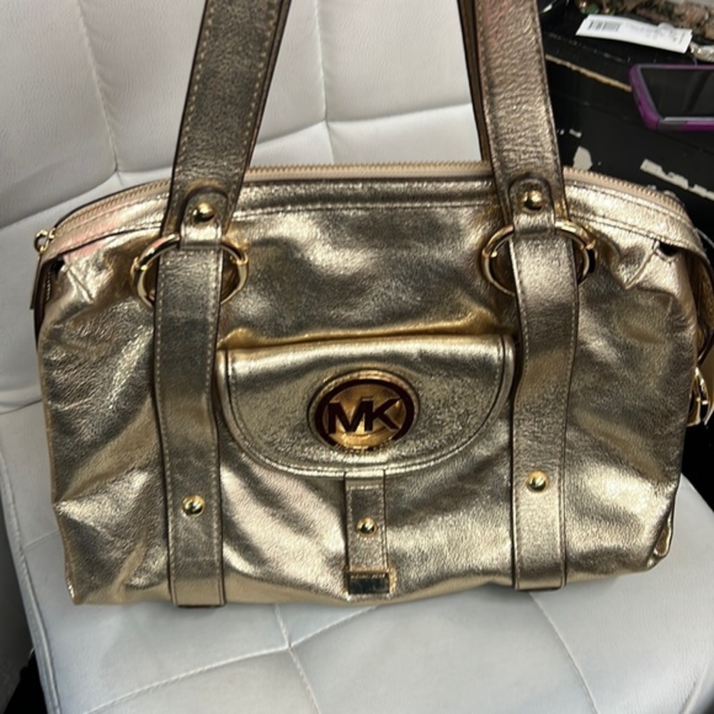 Nwt Michael Kors Fulton Medium Satchel Pale Gold Leather Handbag